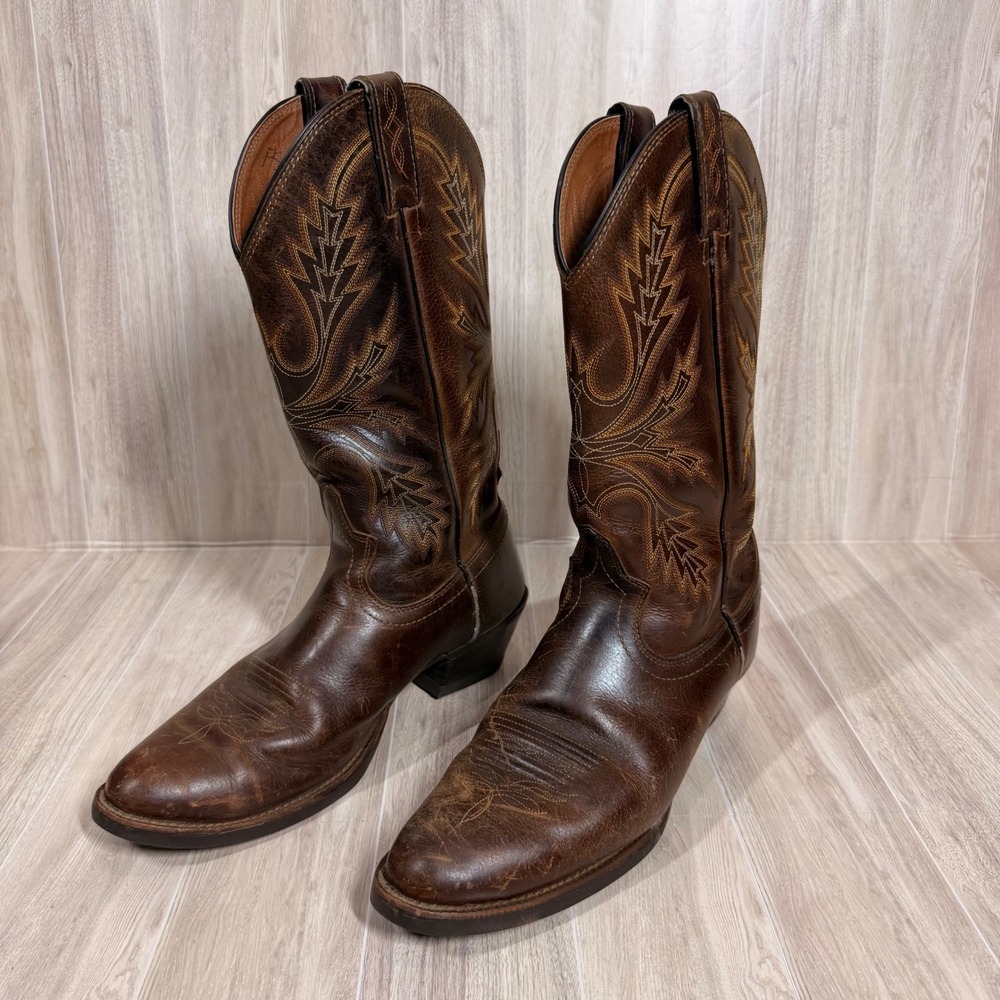 Justin Mens Brown Leather Western Cowboy Boots Size 9D